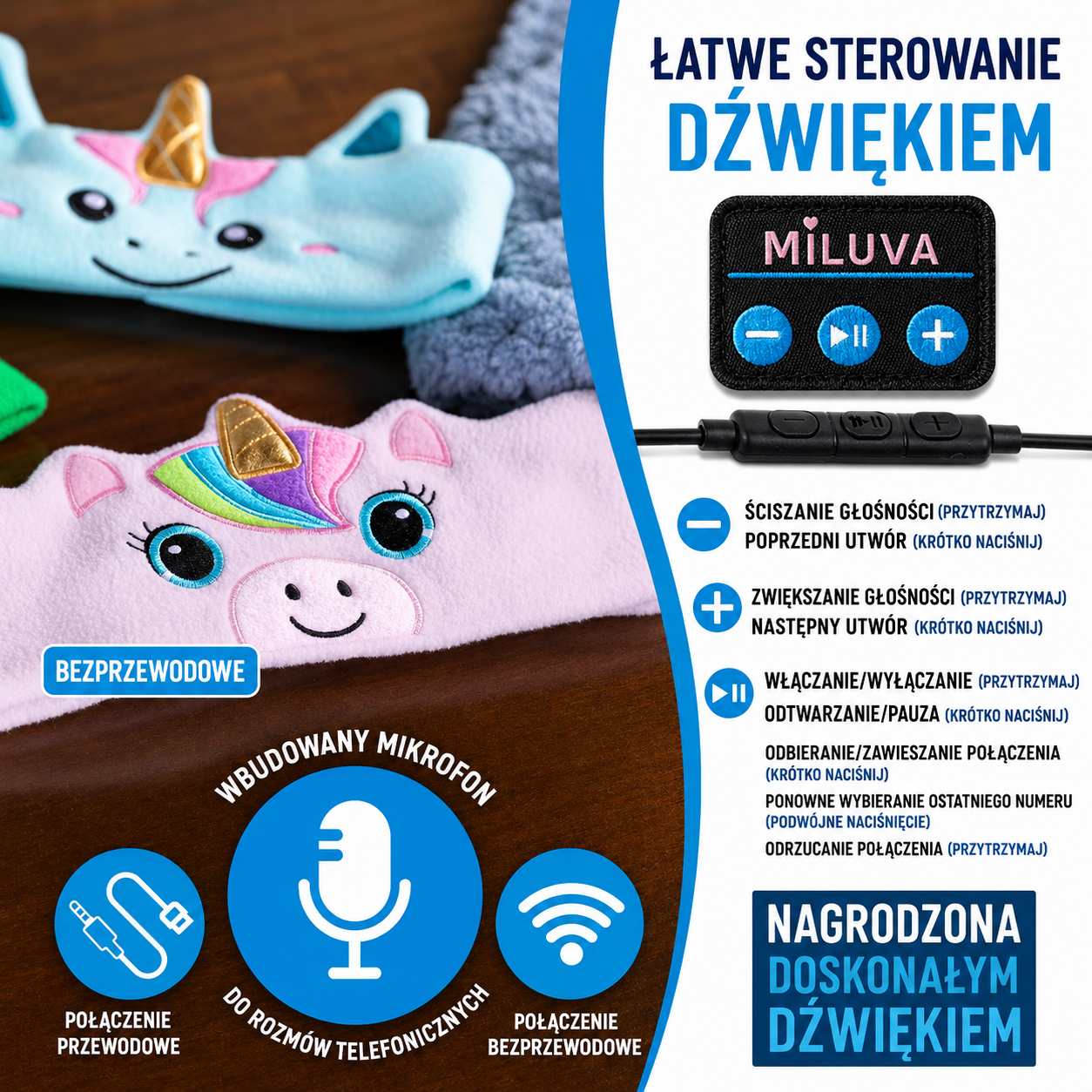 Miluva DreamBand™ – Bezprzewodowa opaska ze słuchawkami dla dzieci